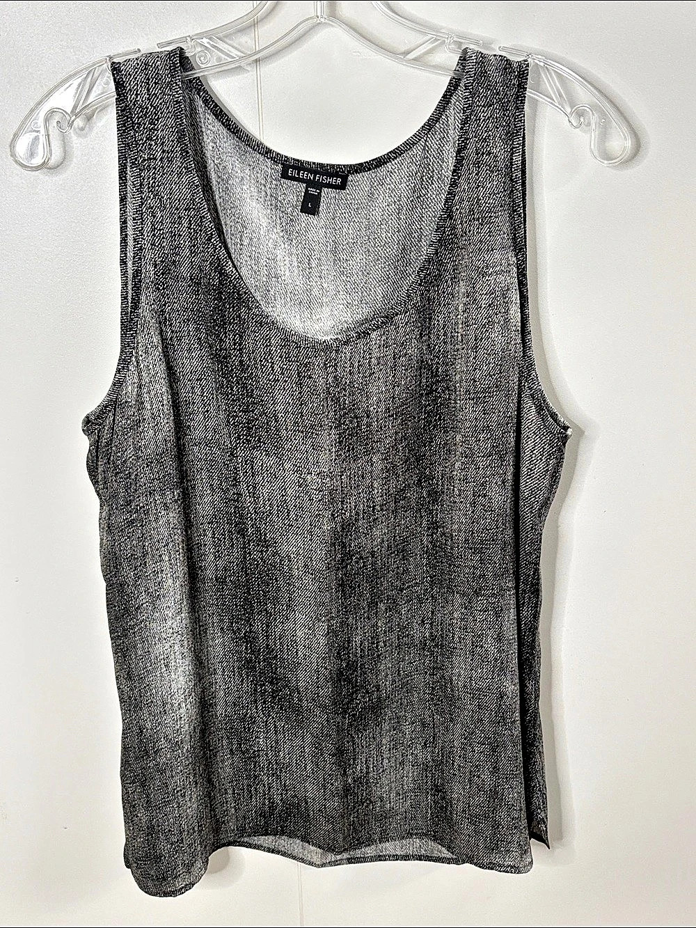 Eileen Fisher 100% Silk Scoop Neck Tank Gray & Black Large like new